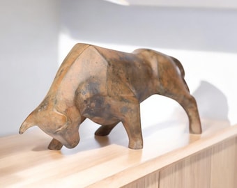 Handmade Bronze Bull Sculpture, Modern Abstract Bull Statue, Minimalist Bull Figurine, Bullish Desk Decor, Office Decoration