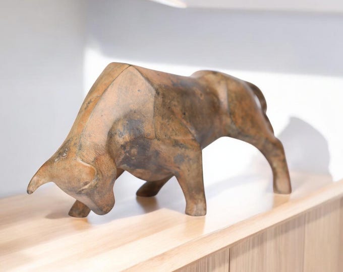Handmade Bronze Bull Sculpture, Modern Abstract Bull Statue, Minimalist Bull Figurine, Bullish Desk Decor, Office Decoration