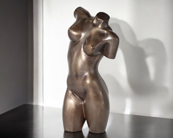 Handmade Bronze Female Torso Sculpture, Thai Art Decor, Nude Body Statue for Home or Office, Modern Art Figurine, 12" Tall, Unique Gift