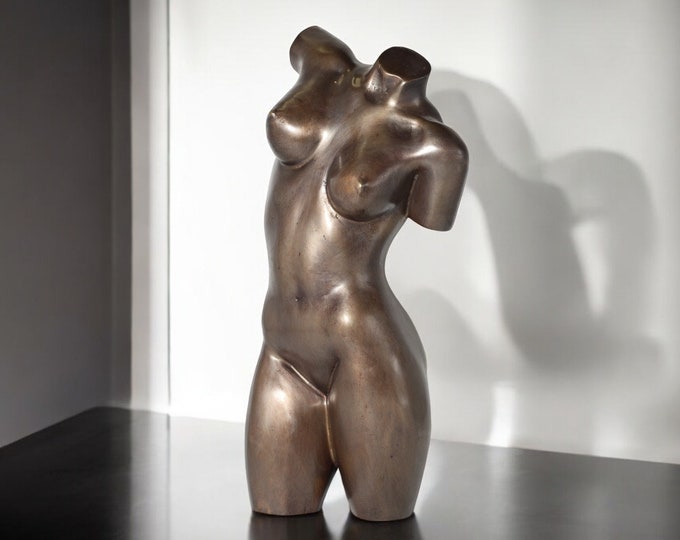 Handmade Bronze Female Torso Sculpture, Thai Art Decor, Nude Body Statue for Home or Office, Modern Art Figurine, 12" Tall, Unique Gift