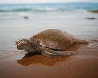 Handmade Bronze Sea Turtle Sculpture - Thai Artisan Crafted, Unique Ocean-Inspired Home Decor, Nature-Inspired Art, Coastal Beach Sculpture