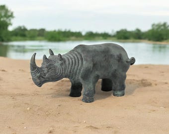 Handmade Bronze Rhino Figurine, Animal Sculpture from Thailand, Wildlife Decor, Rustic Bronze Decor, Rhino Statue, Collectible Rhino Gift