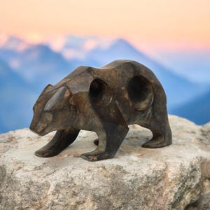 Handmade Bronze Bear Sculpture - Unique Modern Art Animal Decor, Solid Metal Wildlife Figurine, Handcrafted in Thailand, Rustic Bear Statue