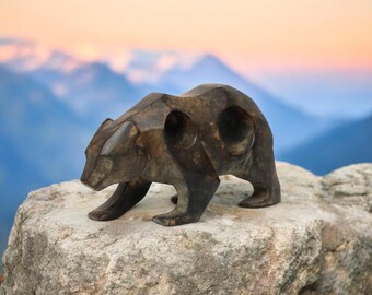 Handmade Bronze Bear Sculpture - Unique Modern Art Animal Decor, Solid Metal Wildlife Figurine, Handcrafted in Thailand, Rustic Bear Statue