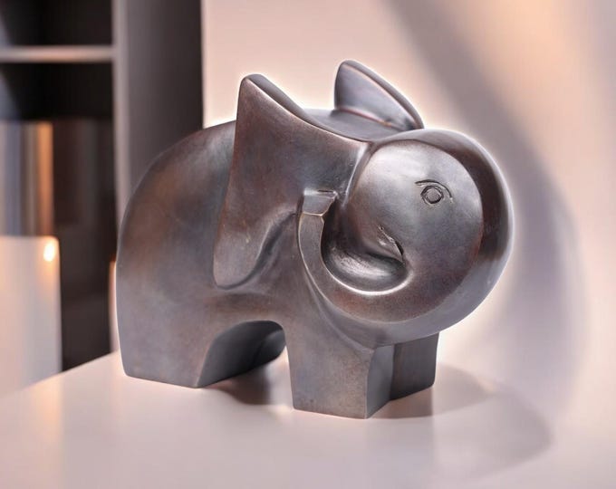 Handmade Bronze Elephant Sculpture Thailand Art | Modern Abstract Animal Figurine | Unique Home Decor Accent | Desk Ornament Gift