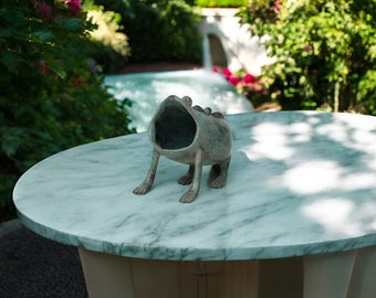 Handmade Bronze Frog Ashtray or Name Card Holder | Unique Thailand Bronze Art | Indoor Outdoor Garden Frog Decor | Collectible Frog Ornament