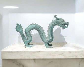 Handmade Bronze Thai Dragon Sculpture – Intricate Feng Shui Decor, Mythical Serpent Statue for Home, Office, or Gift, 10.5x3x6.5 Inches