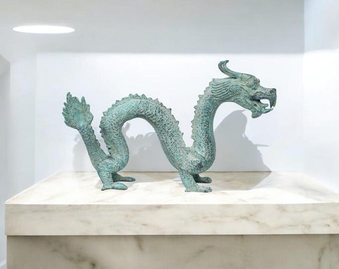 Handmade Bronze Thai Dragon Sculpture – Intricate Feng Shui Decor, Mythical Serpent Statue for Home, Office, or Gift, 10.5x3x6.5 Inches