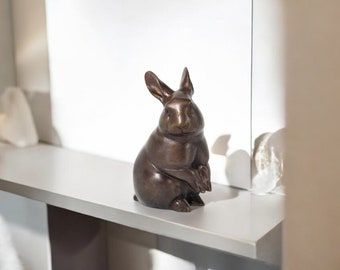 Handmade Bronze Rabbit Sculpture | Bronze Animal Figurine | Thai Art | Small Bronze Bunny | Collectible Bronze Rabbit Ornament
