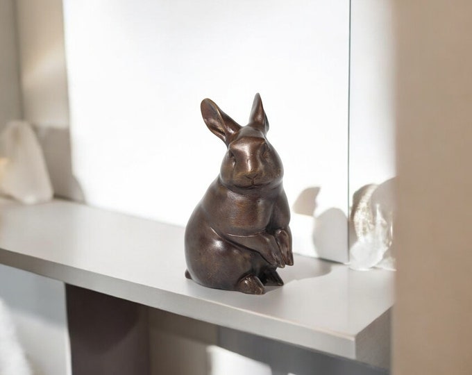 Handmade Bronze Rabbit Sculpture | Bronze Animal Figurine | Thai Art | Small Bronze Bunny | Collectible Bronze Rabbit Ornament