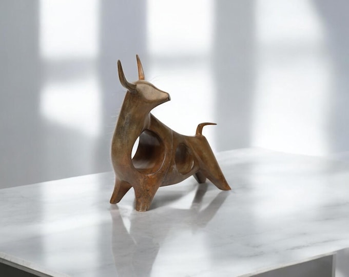 Handmade Bronze Bull Sculpture, Unique Home Decor, 9-Inch Bull Statue, Rustic Animal Figurine, Modern Art Accent, Minimalist Bronze Bull