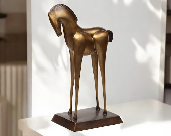 Handmade Bronze Horse Sculpture from Thailand - Abstract Modern Art Decor for Home, Office or Living Room - Unique Bronze Animal Figurine