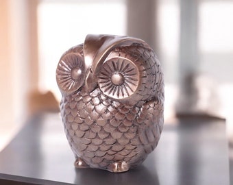 Handmade Bronze Owl Figurine Sculpture - Handcrafted Metal Art - Made in Thailand - Unique Decorative Bronze Owl Ornament - Home Decor