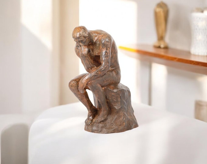 Handmade Bronze Thinker Sculpture, Unique Bronze Statue for Home or Office Decor, 10-Inch Tall, Heavy 5lb Art Piece, Thai Artisan Craft