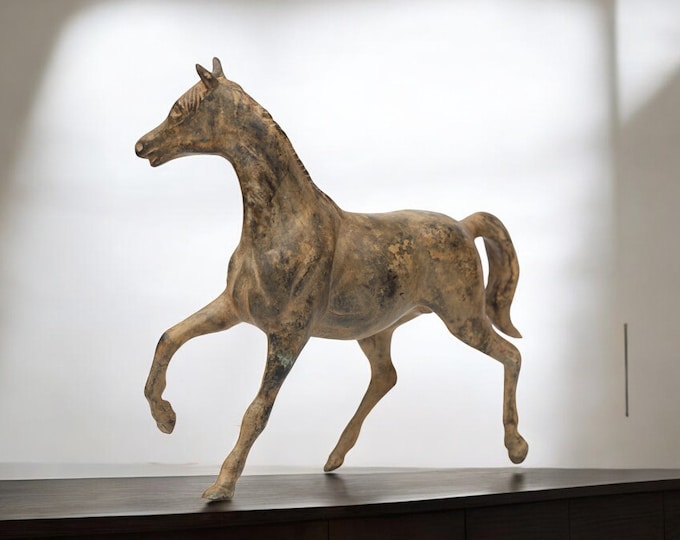 Handmade Bronze Horse Figurine, Decorative Horse Sculpture, Solid Bronze Art Piece from Thailand, 8 Inch Tall Vintage Collectible Statue