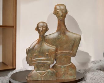 Handmade Bronze Sculpture of Two Abstract Figures, Modern Thai Art, Minimalist Bronze Couple Sculpture, 9"x12" Home Decor, Unique Thai Craft