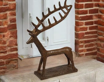 Handmade Bronze Deer Sculpture with Antlers | Unique Bronze Decor | Rustic Animal Statue | Artisan Crafted | Home or Office Art