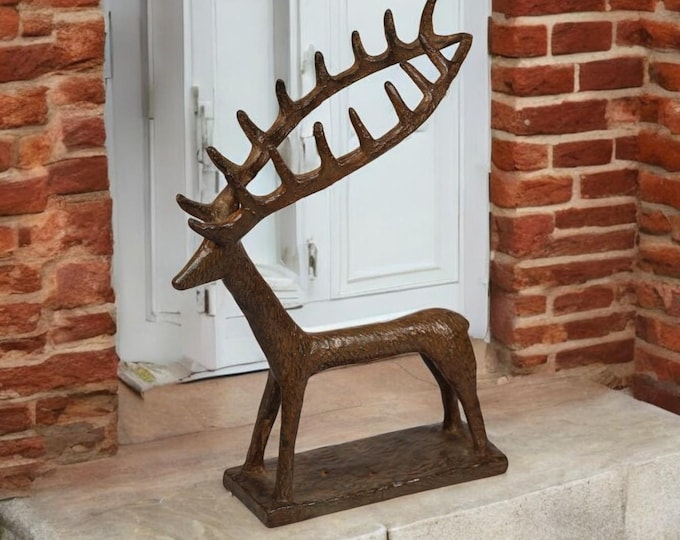 Handmade Bronze Deer Sculpture with Antlers | Unique Bronze Decor | Rustic Animal Statue | Artisan Crafted | Home or Office Art