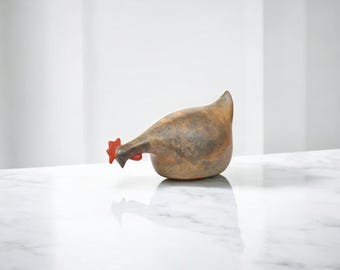 Handmade Bronze Chicken Sculpture | Rustic Thai Art Decor