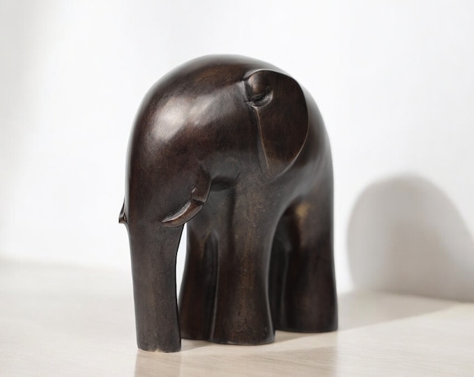 Handmade Bronze Elephant Sculpture, Modern Home Decor, Minimalist Thai Elephant Statue, Elegant Animal Figurine, Unique Bronze Decor