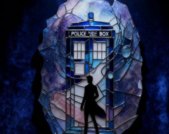 Doctor Who TARDIS Stained Glass Suncatcher – Hand-Painted Window Hanging