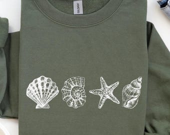 Gildan Seashell Sweatshirt: Coastal Beach Hoodie - Starfish Ocean Lover Design