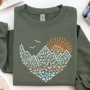Mountain Heart Sweatshirt: Unisex Camping Sweater, Nature Lover Gift
