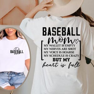 Camiseta de mamá de béisbol, camiseta con el corazón lleno, camiseta de béisbol para mamá, camiseta divertida de mamá de béisbol, camiseta de vida de mamá de béisbol, camiseta de mamá de béisbol