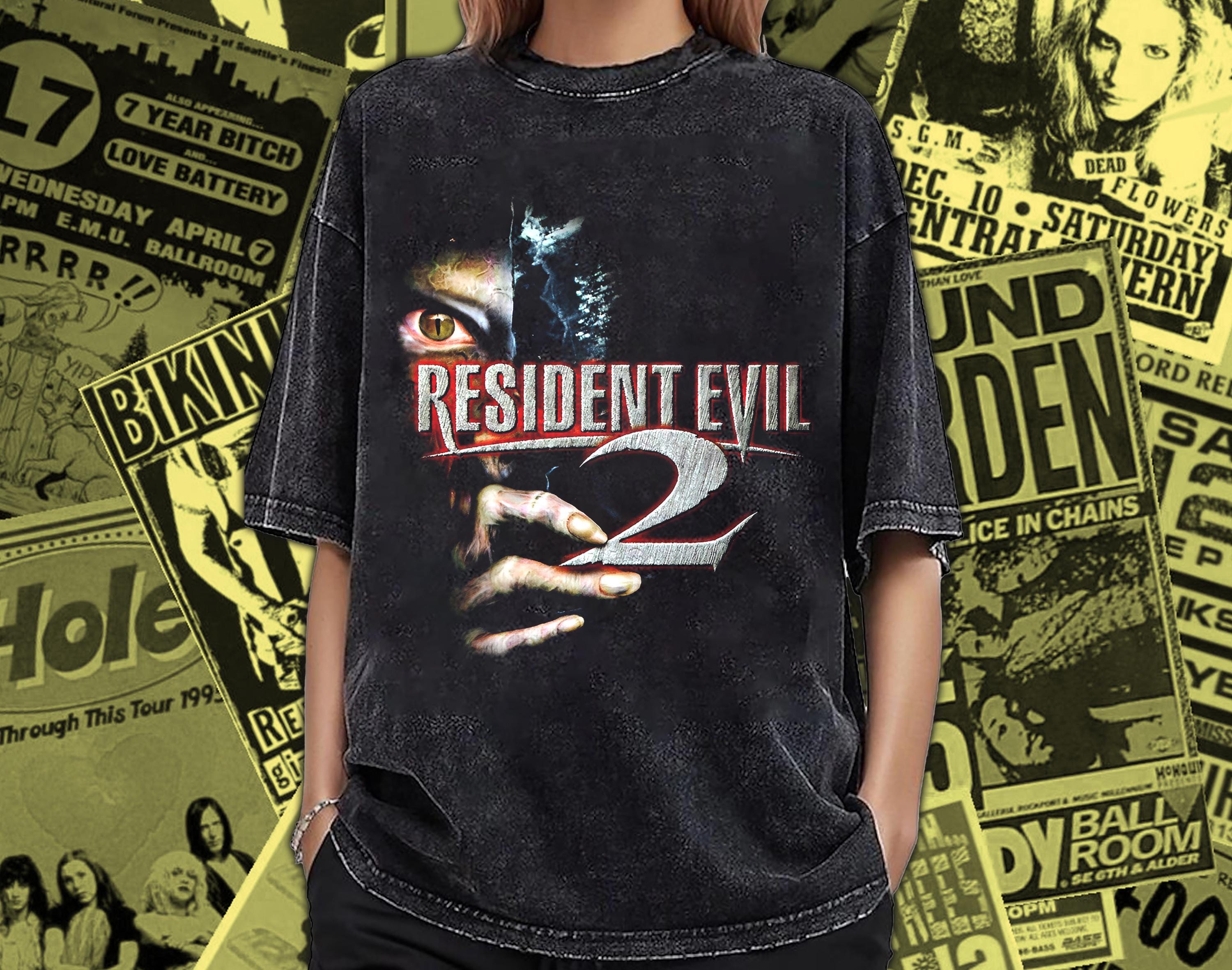 Vintage Washed Resident Evil 2 T-shirt: Zombie Face Unisex Heavy