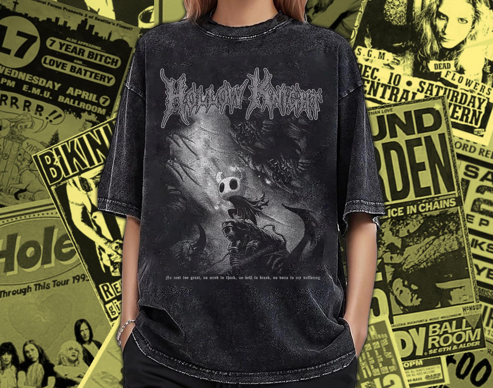 Vintage Washed Hollow Knight T-Shirt, Silksong Gaming Tee, Indie Game