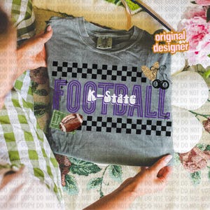 Checkered K-State Png, Retro KState Football png, Big 12 Game Day png, College Football Sublimation, Game Day Digital Download, Purple White