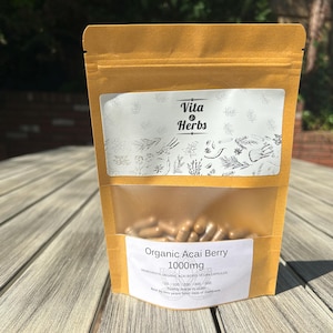Organic Acai Berry 1000mg | Organic, Non-GMO, No Dyes or Fillers | Vegan Supplement Capsules