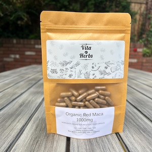 Organic Red Maca Root 1000mg | Organic, Non-GMO, No Dyes or Fillers | Vegan Supplement Capsules