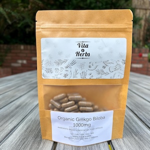 Organic Ginkgo Biloba 1000mg | Organic, Non-GMO, No Dyes or Fillers | Vegan Supplement Capsules