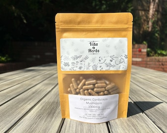 Organic Cordyceps Mushroom 1000mg | Organic, Non-GMO, No Dyes or Fillers | Vegan Supplement Capsules