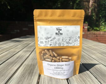 Organic Ginger Root 1000mg | Organic, Non-GMO, No Dyes or Fillers | Vegan Supplement Capsules