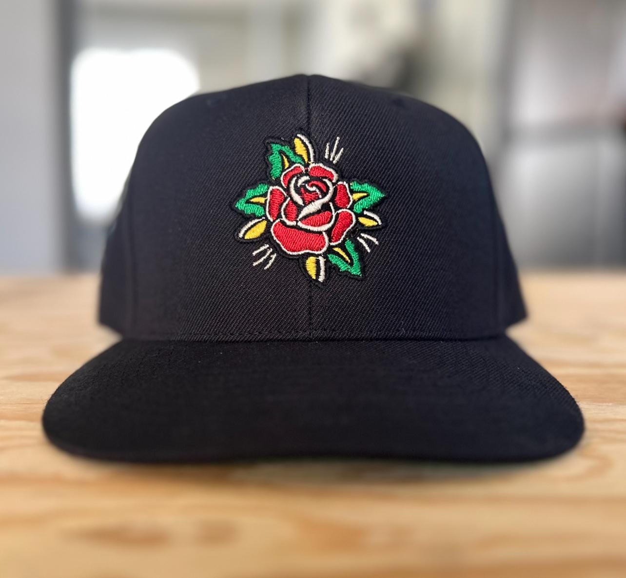 Embroidered Rose Hat: Traditional Tattoo Snapback