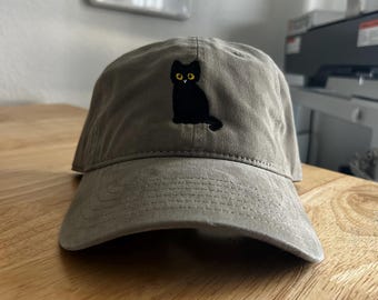 Black Cat Dad Hat: Embroidered Baseball Cap, Cat Mom Halloween
