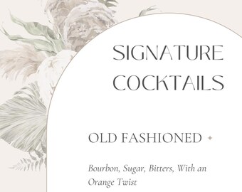 Wedding Open Bar Menu B Old Fashioned/French 75 4x6