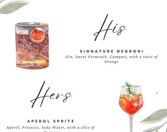 Wedding Open Bar Menu A Negroni/Aperol Spritz 4x6