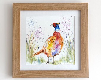 Pheasant Framed Print Watercolour Art | Country Homeware Woodland Home Decor Rustic Farmhouse Bird Lover Wall Art Wildlife Cottagecore Gift