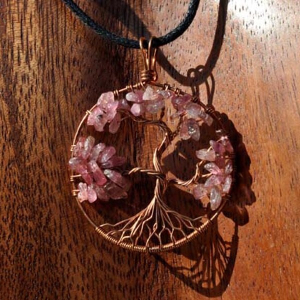 Pink Tourmaline Tree of Life in Copper