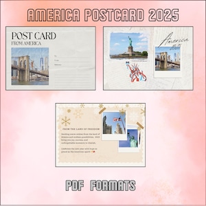 America Postcard 2025 | Printable PDF New Year Cards | USA Travel-Themed Postcards | Landmarks & Patriotic Designs