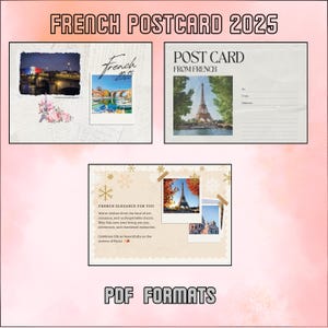 French Postcard 2025 | Printable PDF New Year Cards | Eiffel Tower & Paris Landmarks | Travel-Themed Postcards