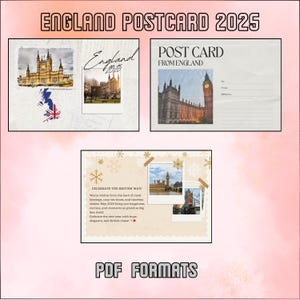 England Postkarte 2025 | Druckbare PDF Neujahrskarten | Britisches Wahrzeichen | Reise-Postkarten