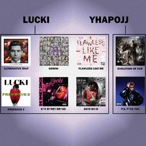 Stickers albums de rappeurs underground (Summrs, Autumn !, DC the Don, BLP Kasher, LUCKI, Yhapojj, Benji Blue Bills, Jace !, Osamason, Nettspend)