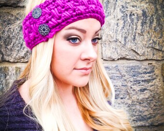 Women's Head Wrap with Buttons Handmade Crochet