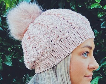 Fishtail Beanie with Pom Pom