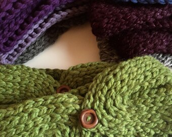 Women's Wide Buttoned Head Wrap Handmade Crochet