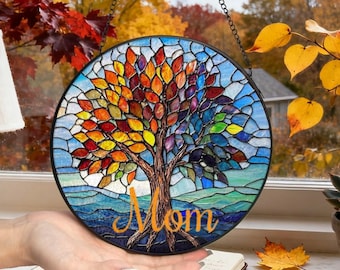 Family Tree Of Life Stained Glass Suncatcher,Custom Window Hanging Wedding Gifts,Personalized Mother's Day Gifts,Anniversary Wedding Parents